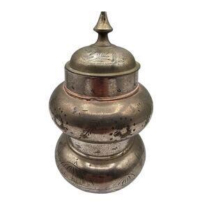 Vintage Candy Pill Box/Pot with Antique style pewter lid. Ball shape 3 Piece